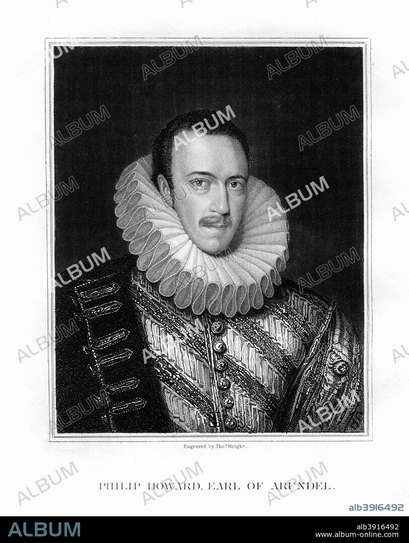 Saint Philip Howard, 20th Earl of Arundel, English nobleman, 1826. Howard (1557-1595) became Catholic during the reign of Queen Elizabeth I. He spent ten years in the Tower of London, although charges of high treason were never proved. He asked the Queen, as he lay dying of dysentery, to allow him to see his wife, and his baby son who had never seen. The Queen told him that if he would return to Protestantism his request would be granted. Howard refused. He was acclaimed as a Catholic Martyr and was canonised by Pope Paul VI in 1970.