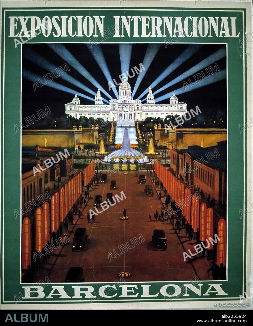 BARCELONA. EXPOSICION INTERNACIONAL DE BARCELONA , AÑO 1929. CARTEL ORIGINAL DE R. BAS. COLECCION CARALT. BARCELONA.