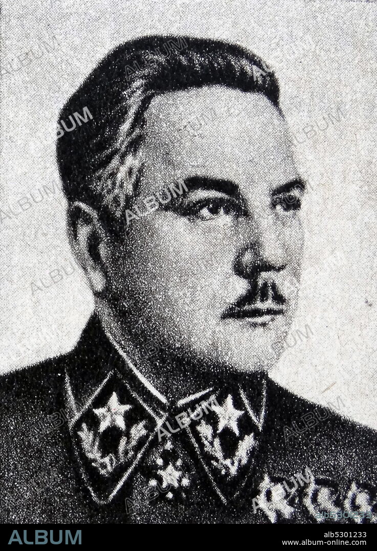 Kliment Voroshilov (1881 – 1969), Soviet military officer and politician during the Stalin era. He was one of the original five Marshals of the Soviet Union (the highest military rank of the Soviet Union), along with Chief of the General Staff of the Red Army Alexander Yegorov, and three senior commanders, Vasily Blyukher, Semyon Budyonny, and Mikhail Tukhachevsky.