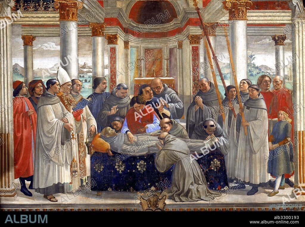 DOMENICO GHIRLANDAIO. Muerte y Exequias de San Francisco,1486 (Ciclo de la vida de S. Francisco de Asís).