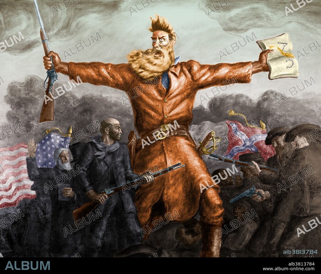 Militant abolitionist John Brown, in a mural titled "Tragic Prelude" by John Steuart Curry in the state capitol building in Topeka, Kansas. John Brown (1800-1859) was a revolutionary abolitionist in the United States, who advocated and practiced armed insurrection as a means to abolish slavery for good. He led the Pottawatomie Massacre during which five men were killed in 1856 in Bleeding Kansas and made his name in the unsuccessful raid at Harpers Ferry in 1859. Later that year he was tried and executed for murder, conspiracy and treason against the state of Virginia. Brown has been called "the most controversial of all 19th-century Americans.".