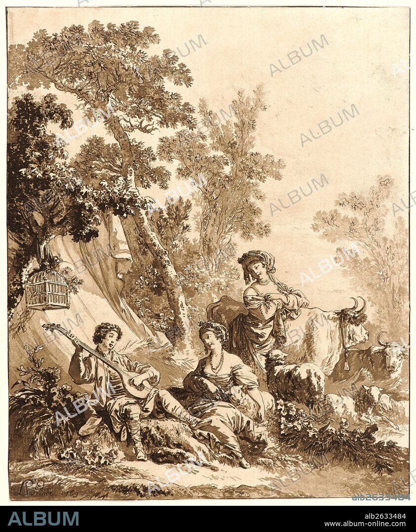 Jean-Baptiste Le Prince (French, 1734 - 1781). Rustic Recreation (La Récréation Champêtre), 1769. Etching and aquatint printed in brown ink on laid paper. Plate: 295 mm x 241 mm (11.61 in. x 9.49 in.). First or second of three states.