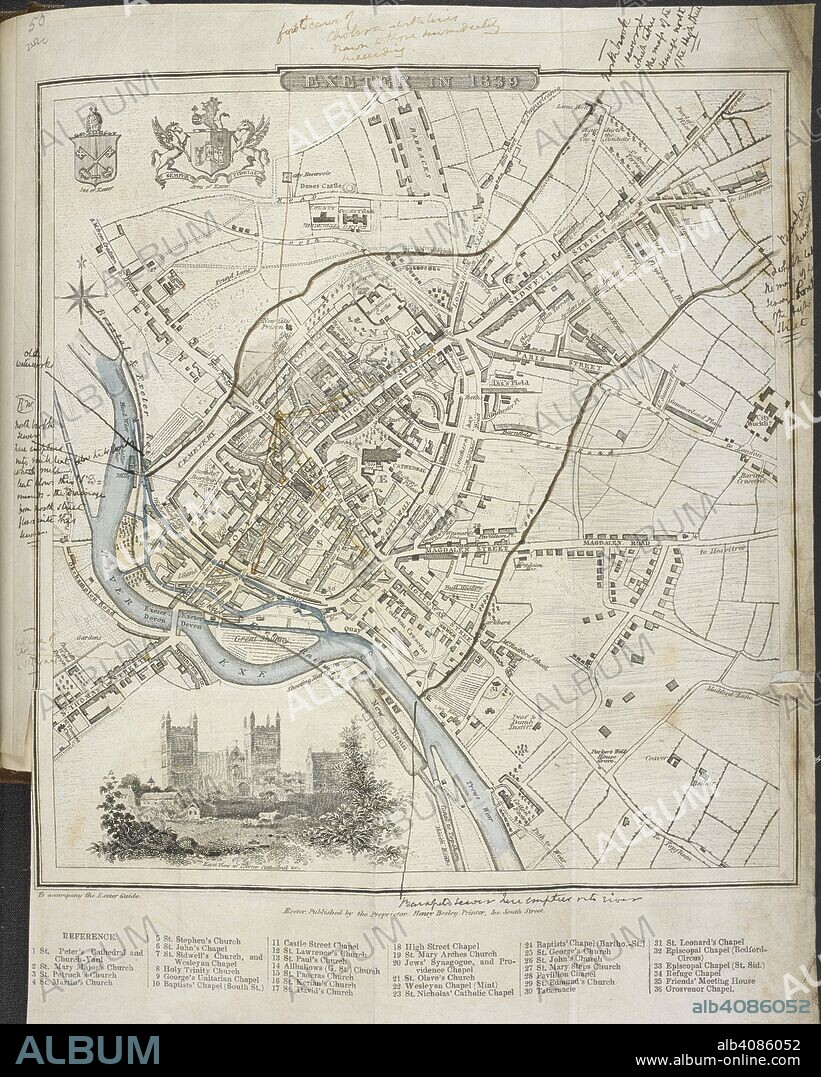 THOMAS SHAPTER. Map of Exeter in 1839, showing churches and chapels. The History of the Cholera in Exeter in 1832. London : J. Churchill, 1849. Source: 7561.k.21m pap before page 243.