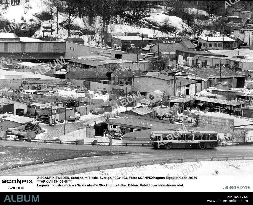Stockholm/Sickla 1984-03-08. Lugnets industriområde i Sickla utanför Stockholms tullar. Foto: Scanpix/Magnus Elgquist Code 20360.