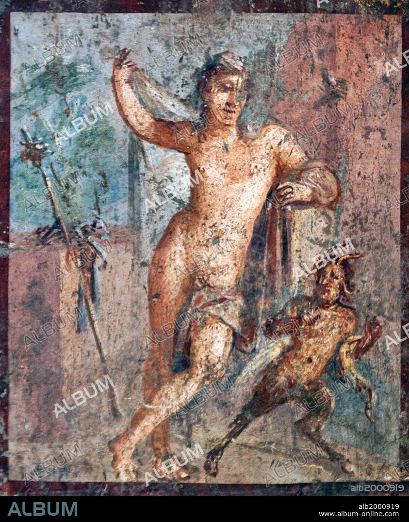 Italy, Naples, Naples Museum, from Pompeii, House of Meleager (VI 9, 2.13), Emafrodito and Panisco.