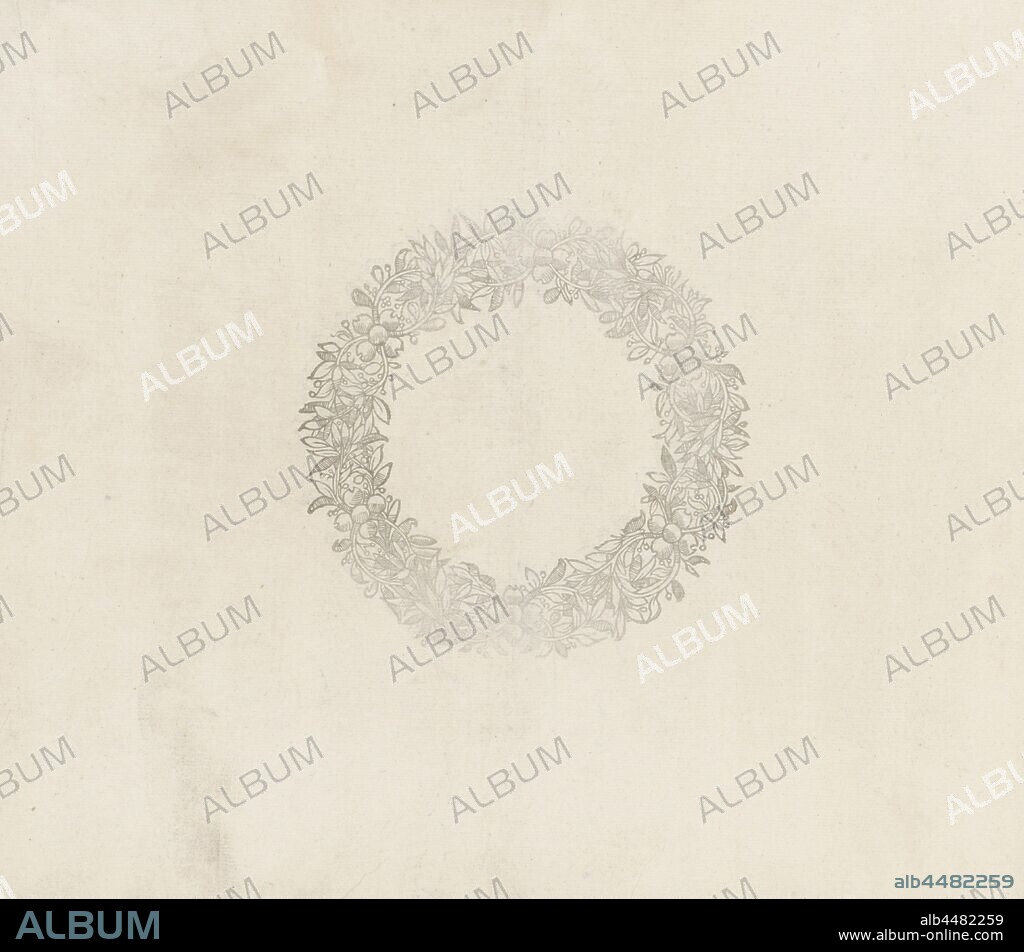 Ornamental flower wreath, Thesaurus sacrarum historiaru [m] veteris testame [n] ti, elega [n] tissimis imaginibus expressu [m] excelle [n] tissimoru [m] in hac arte viroru [m] opera: now [n] c primu [m] in luce [m] editus (series title), Antwerp, 1579, paper, counterproof, d 135 mm.
