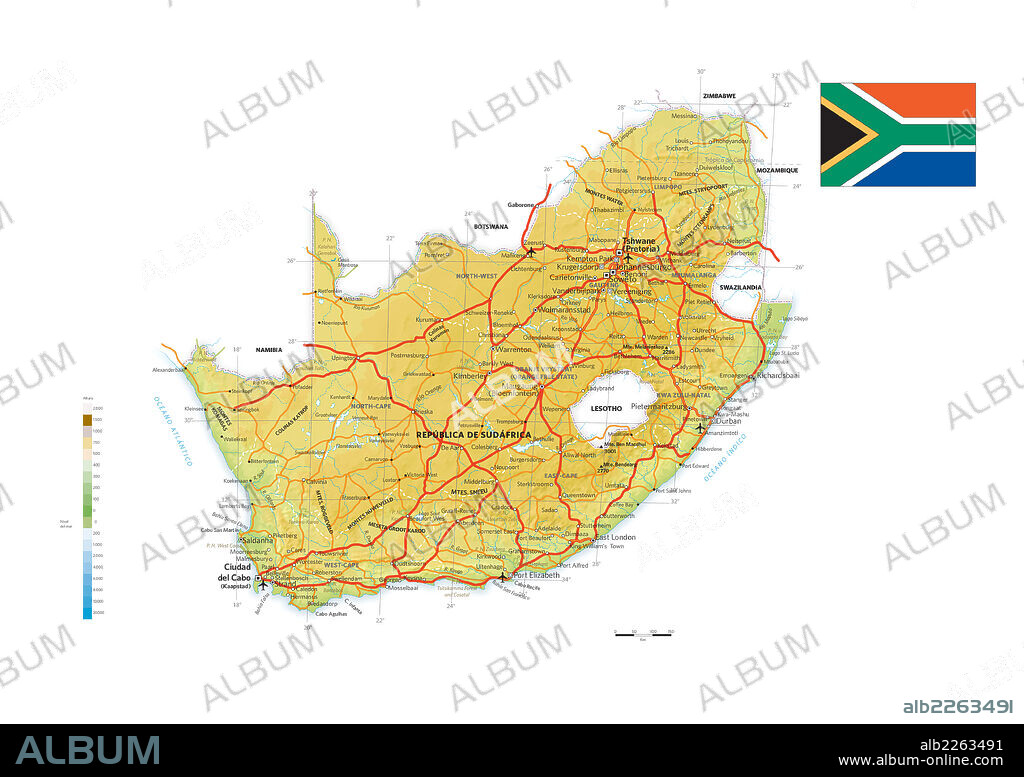 REPUBLICA DE SUDAFRICA. Mapa físico y político de la República de Sudáfrica.