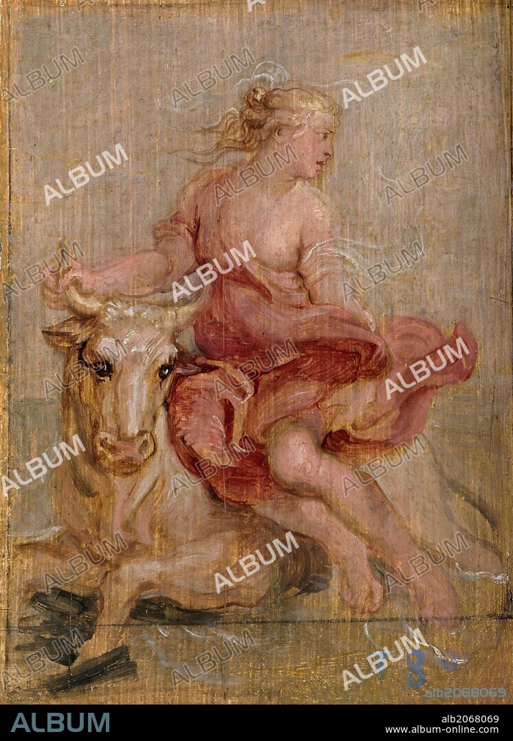 PETER PAUL RUBENS. Pedro Pablo Rubens / 'El rapto de Europa', 1636-1637, Escuela Flamenca, Óleo sobre Tabla, 18,9 cm x 13,7 cm, P02457.