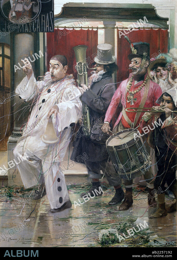 JOSE GARCIA RAMOS. PINTOR SPAÑOL 1852-1912. " CARNAVAL EN SEVILLA " OLEO. COLECCION PARTICULAR.