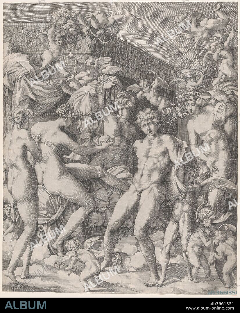 Venus and Mars with cupid and the Three Graces. Artist: After Rosso Fiorentino (Italian, Florence 1494-1540 Fontainebleau); Master HCB (active Rome, 1565); Formerly attributed to Giovanni Jacopo Caraglio (Italian, Parma or Verona ca. 1500/1505-1565 Krakow (?)). Dimensions: Sheet: 16 5/16 × 13 1/8 in. (41.5 × 33.4 cm). Date: 1560-65.