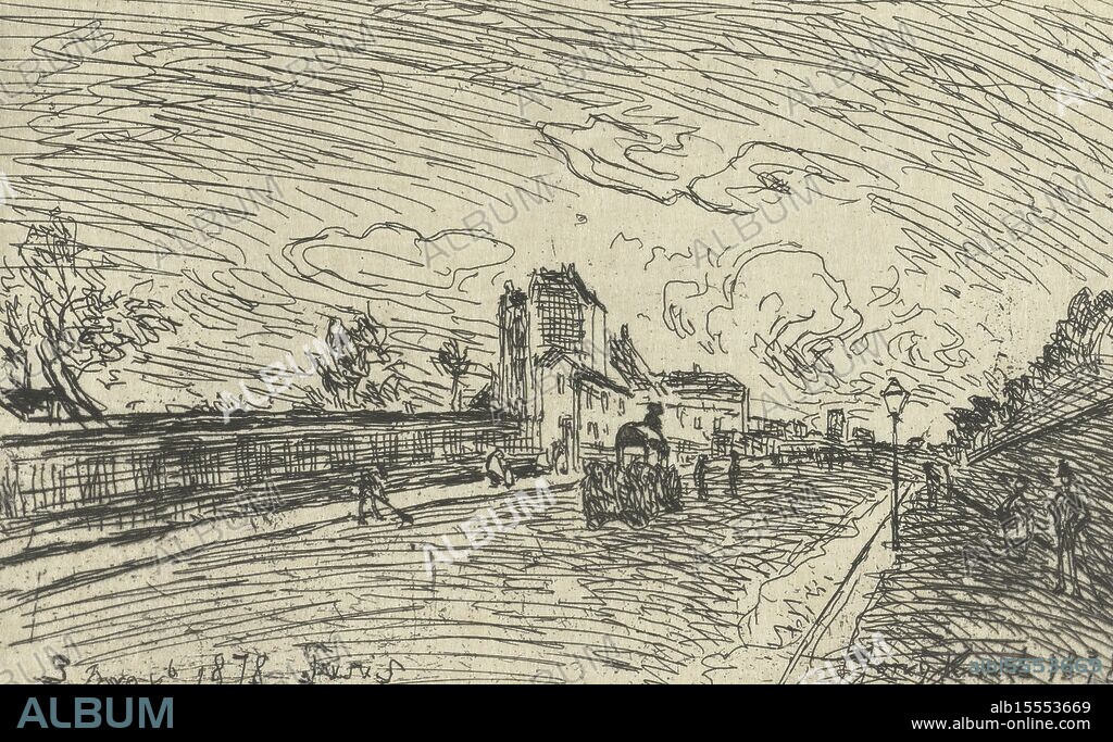 Jongkind, Johan Barthold, Paris, Exit of the Cochin Hospital (Faubourg Saint-Jacques, Paris), verso center right - stamped, A road in Paris, with long walls on the left and right, interrupted on the left by a building. In the middle ground a carriage., print, prints, height 147 mm, width 235 mm, 1819-06-03 - 1891-02-09, print maker, printmaker, 1878-11-03 - 1878-11-03, fourth quarter 19th century, paper, etching, etchings, Work conception, after own design by.