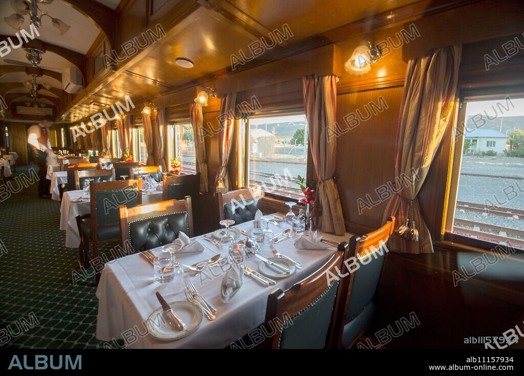 Rovos rail luxury train dining car, Northern Cape, South Africa, Africa.