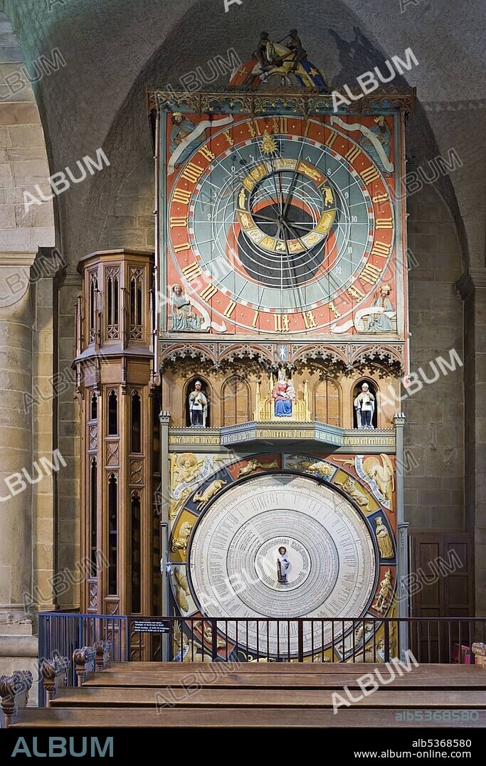 Astronomical clock with zodiac signs (Horologium Mirabile Lundense, fourteenth century) at Lund Cathedral (twelfth century), Lund, Scania, Sweden, Scandinavia, Europe