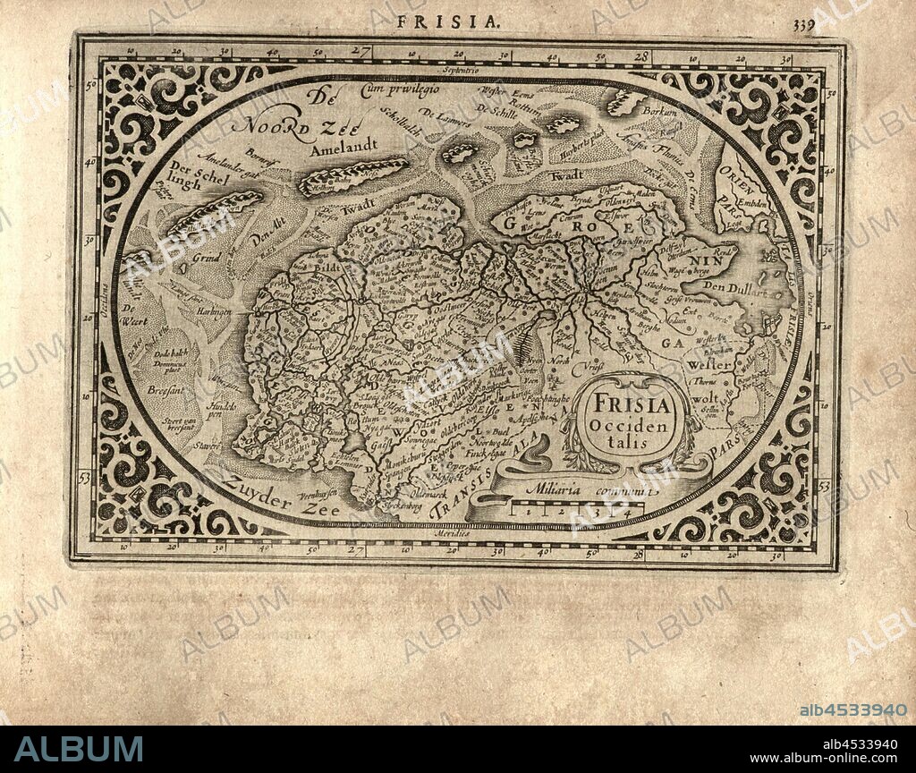 West Friesland, Maps of the western part of Friesland, Fig. 71, p. 339, Gerhard Mercator, Jodocus Hondius, Jansson: Atlas minor Gerardi Mercatoris. Amsterodami: ex officina Ioannis Ianssonii, MDCXXXIIII [1634].