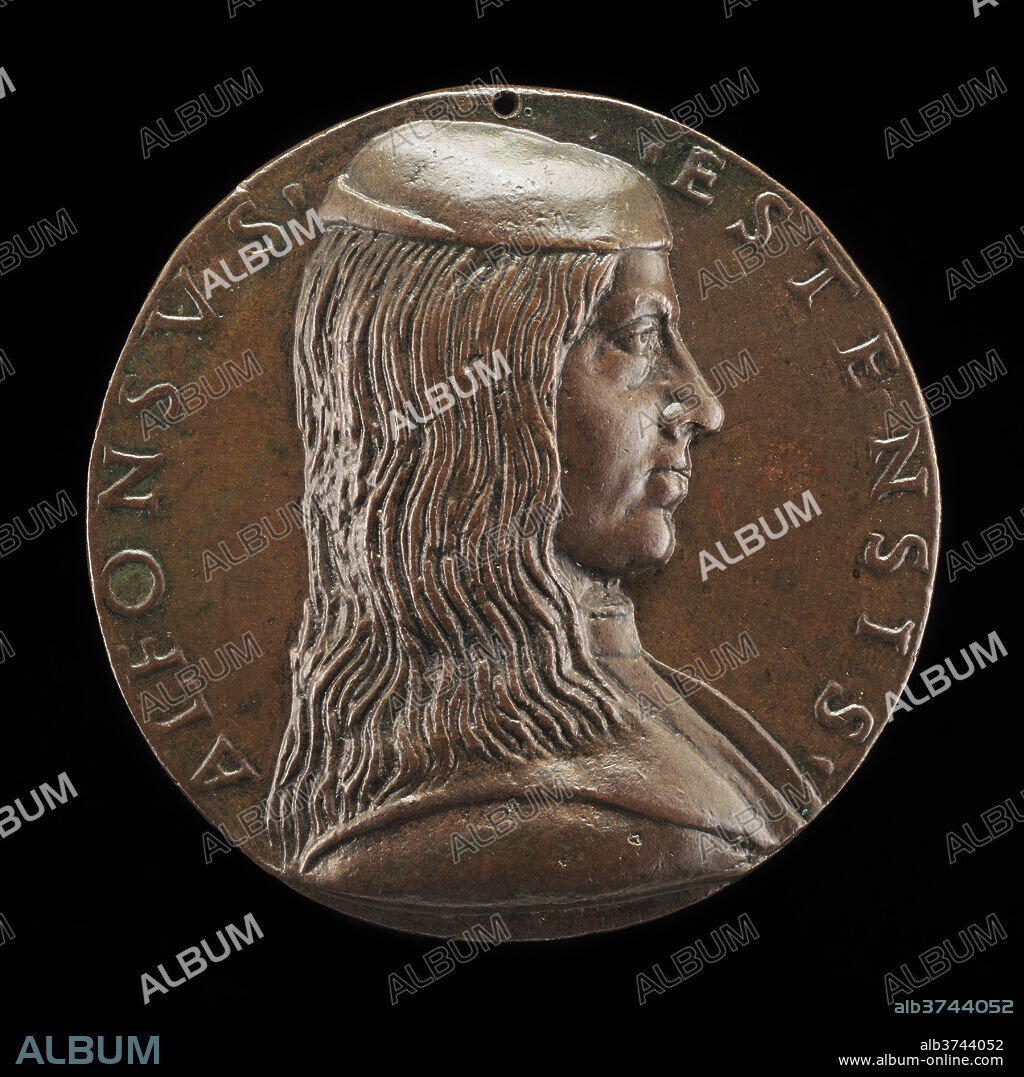 NICCOLò FIORENTINO. Alfonso I d'Este, 1476-1534, 3rd Duke of Ferrara, Modena and Reggio 1505 [obverse]. Dated: 1492. Dimensions: overall (diameter): 7.11 cm (2 13/16 in.)  gross weight: 132.46 gr (0.292 lb.)  axis: 1:00. Medium: bronze.
