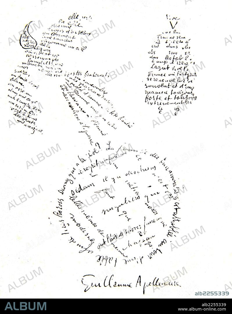APOLLINAIRE, GUILLAUME. ESCRITOR YPOETA FRANCES. ROMA 1880-1918. POEMA CALIGRAMA. AUTOGRAFO.