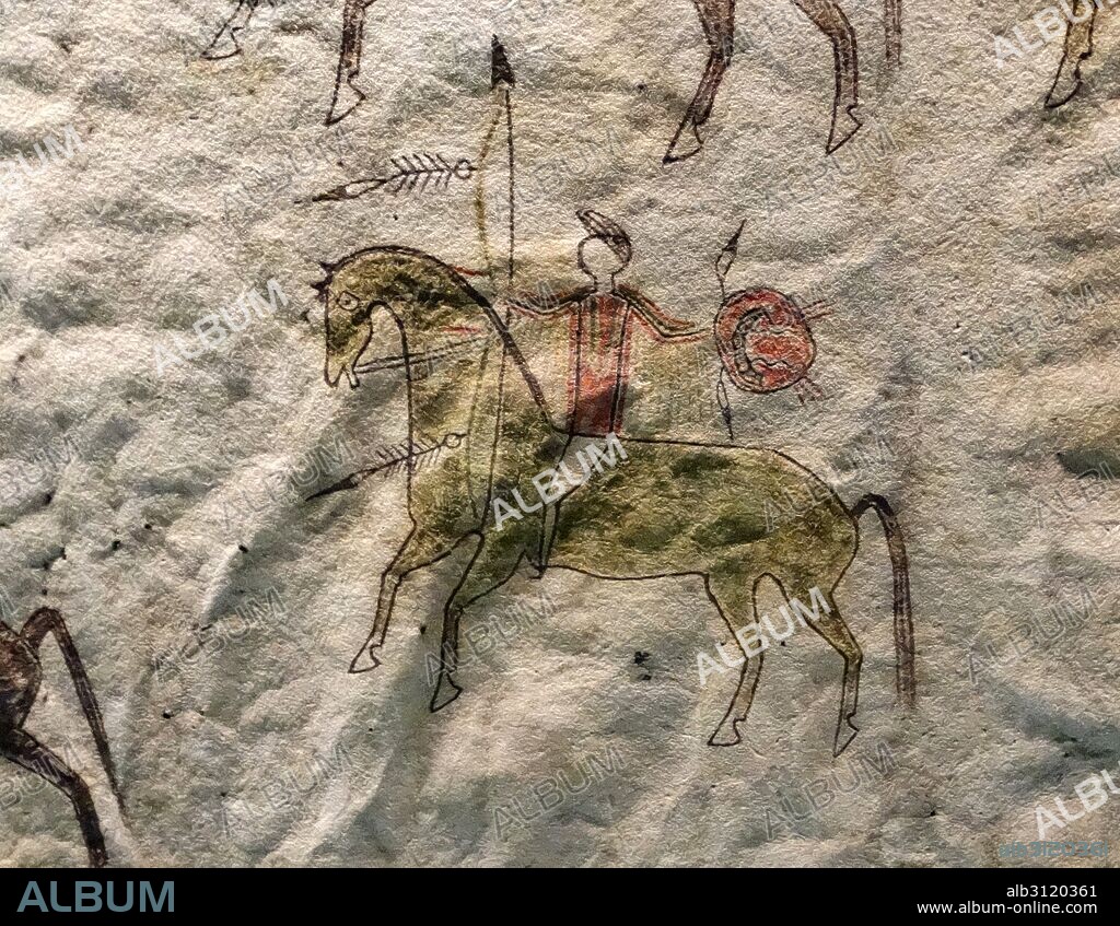 Painted buffalo hide by the Lakota indigenous people of the Great Plains of North America. Dated 19th Century.