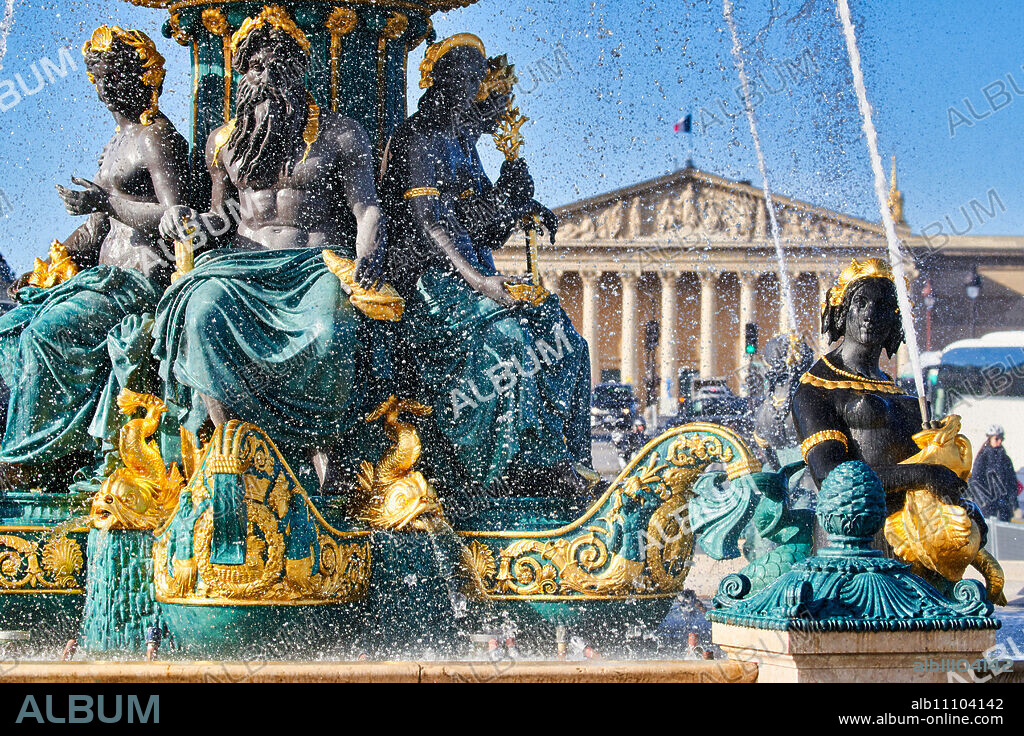 Fontaine des Mers, Place de la Concorde, Assemblée Nationale, Paris, France.