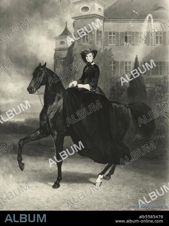 Elisabeth, Kaiserin von Österreich und Königin von Ungarn; 1837-1898. Elisabeth zu Pferd vor Schloß Possenhofen. Gemälde, 1852, von Karl Theodor von Piloty (1826-1886); Pferd von Franz Adam. (1815-1886). Fürst Thurn und Taxis, Regensburg.