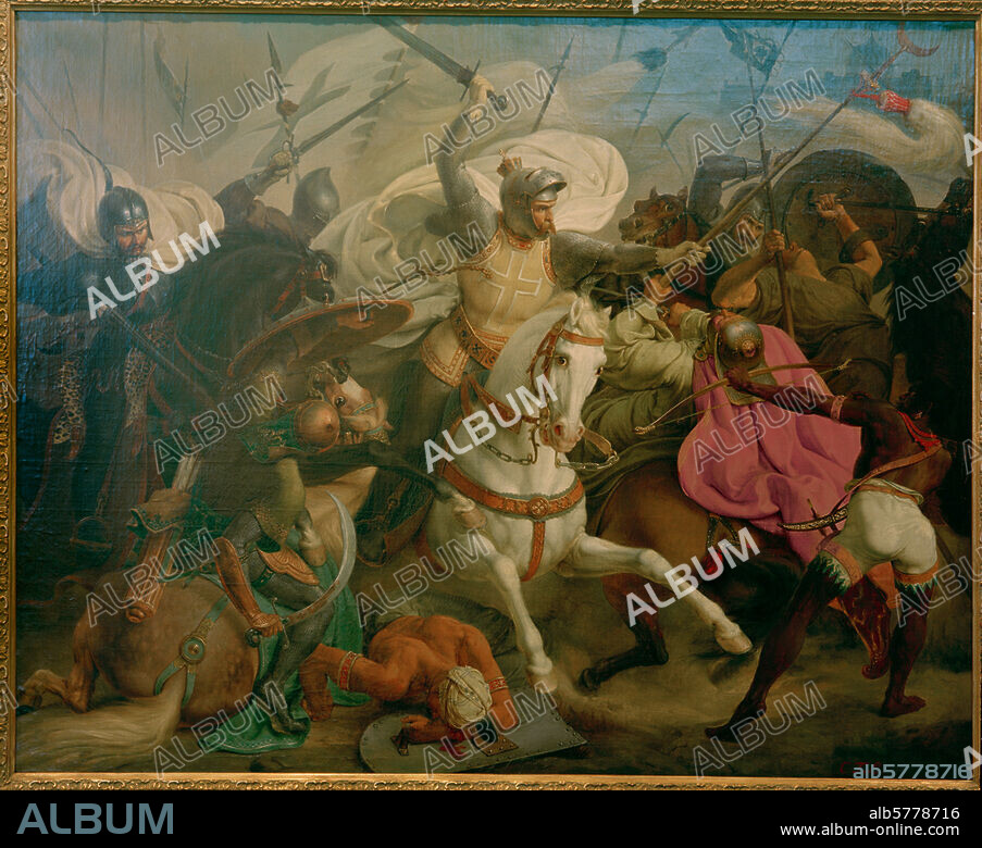 3. Kreuzzug / Schlacht von Iconium (Ikonion) am 18. Mai 1190 (Kaiser Friedrich I. Barbarossa erobert die Stadt). "Schlacht bei Ikonium". Gemälde, um 1830 (?) von Karl Friedrich Lessing (1808-1880). Öl auf Leinwand, 87 × 109,7 cm. Wuppertal, Sammlung Volmer.
