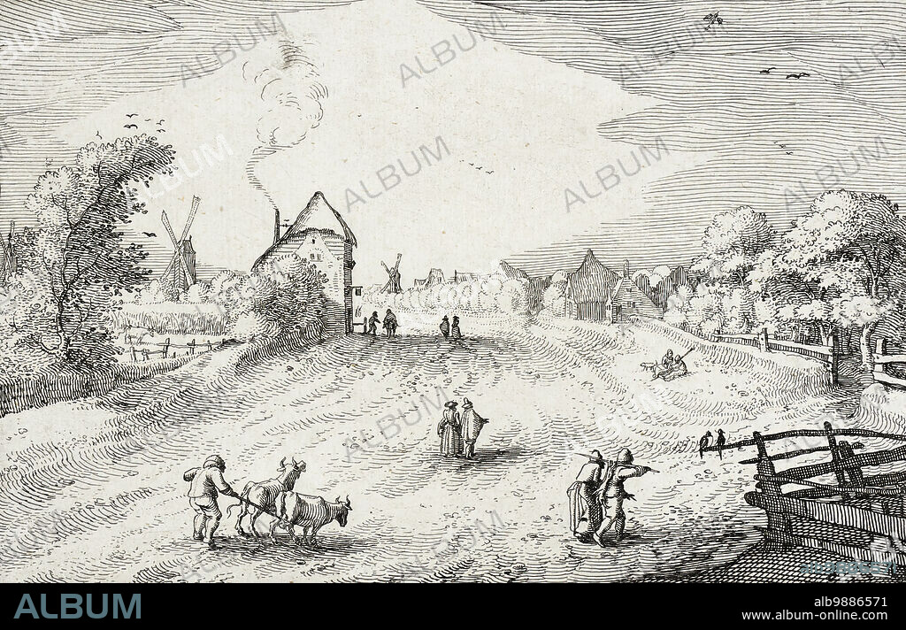 CLAES JANSZ VISSCHER. On the Road towards Leiden, between circa 1611 and circa 1612. From Views in the Surroundings of Haarlem, pl. 6.