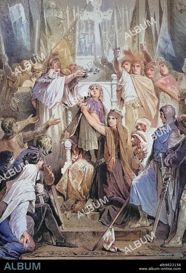 Frederick II (26 December 1194) (13 December 1250) was an emperor of the Holy Roman Empire and King of Sicily. Coronation in the Cathedral of Palermo; Sicily; Italy; Historical; digitally restored reproduction of a 19th century original; Europe.