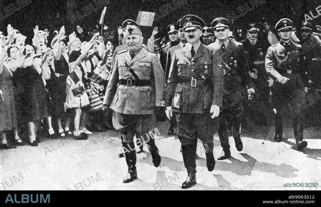 Adoph Hitler and Benito Mussolini in Munich, 18 June 1940, to discuss terms for an armistice with France. Behind them are their Foreign Ministers Galeazzo Ciano (Italy) and Joachim von Ribbentrop (Germany).