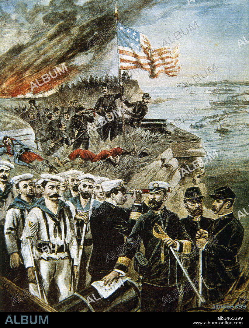 HISTORIA DE CUBA (s. XIX). "DESEMBARCO DE LAS TROPAS DE LOS ESTADOS UNIDOS EN GUANTANAMO". A raiz de la participación de EE. UU. en la independencia de Cuba fue instalada una base militar, de acuerdo con el tratado de 1903. Ilustración de "Le Petit Parisien".