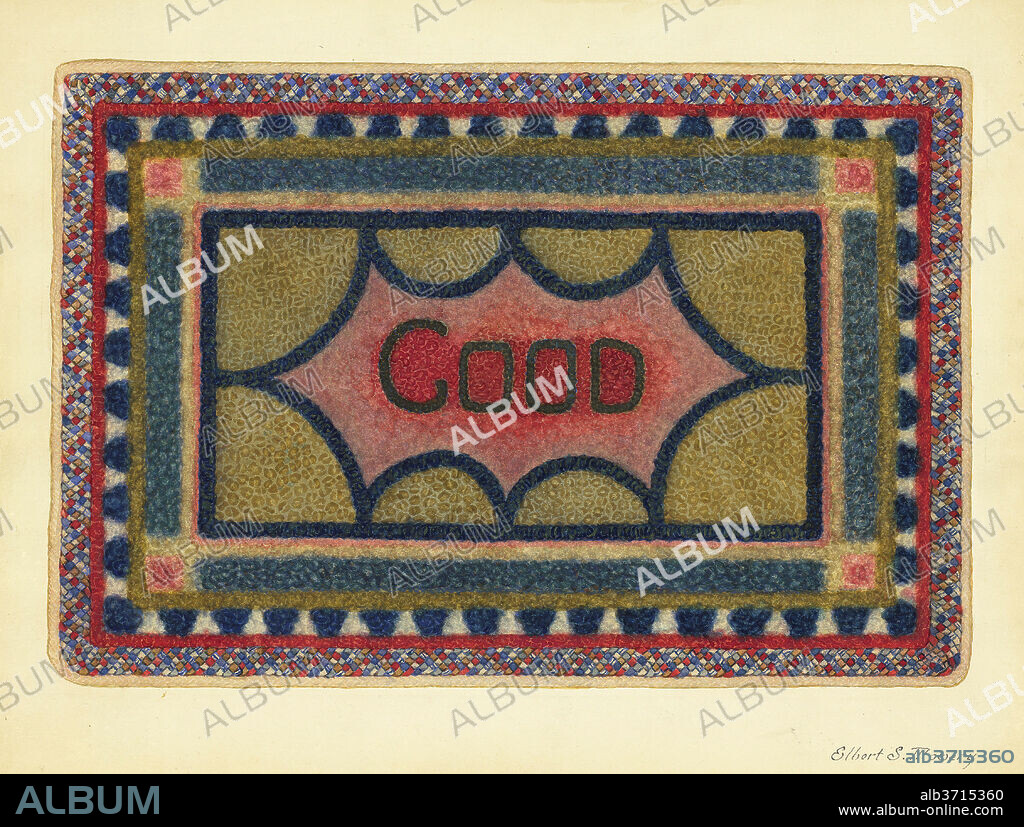ELBERT S. MOWERY. Shaker Rug. Dated: c. 1937. Dimensions: overall: 27 x 35 cm (10 5/8 x 13 3/4 in.)  Original IAD Object: 25" high; 36" long. Medium: watercolor and graphite on paper.