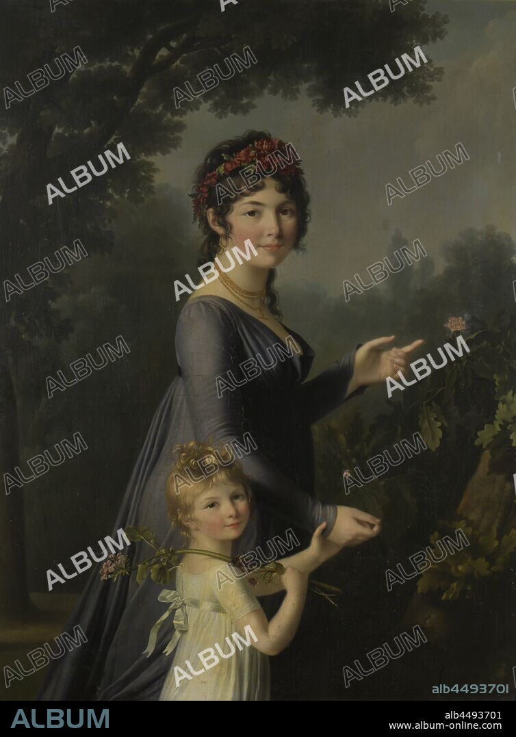 MARIE ELISABETH LEMOINE. Portrait of Marie Geneviève Lemoine with her daughter Anne Aglaé Deluchi in a park.