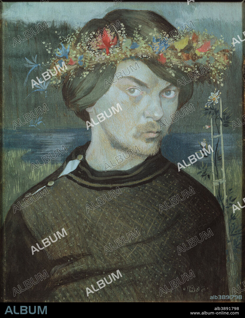 IVAR AROSENIUS. Självporträtt Selfportrait. Date/Period: 1906. Watercolour and gouache. Watercolor and gouace. Height: 315 mm (12.40 in); Width: 160 mm (6.29 in).