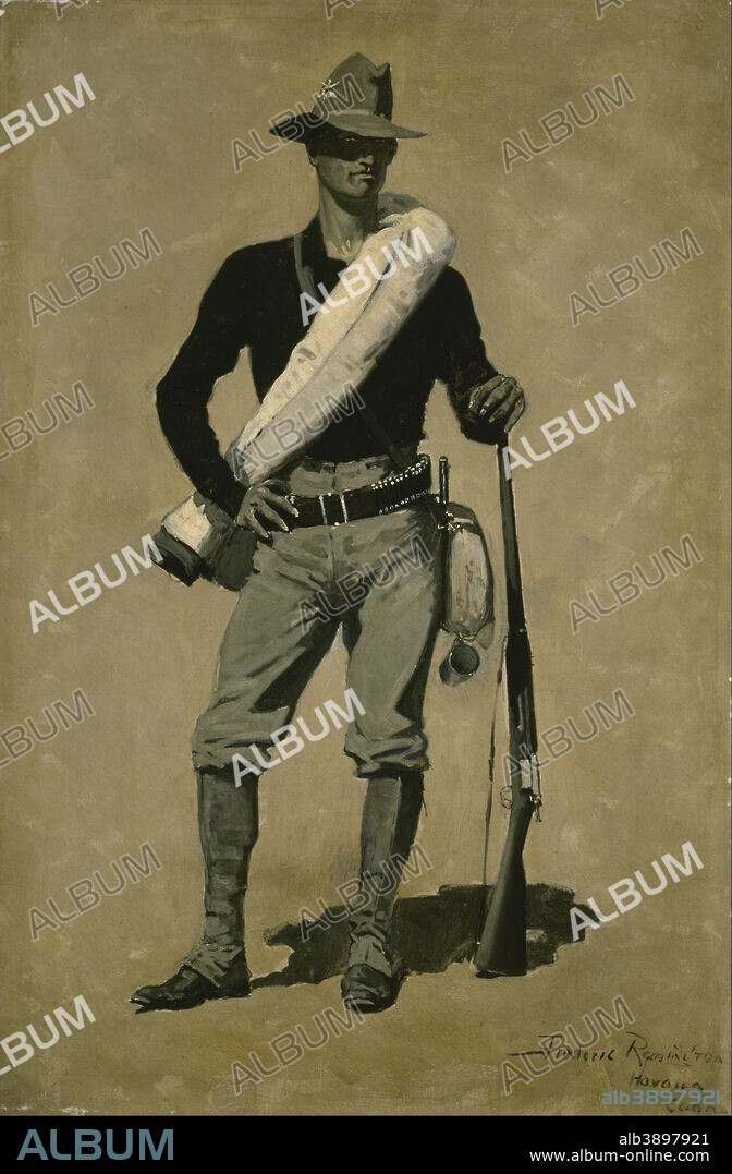 FREDERIC REMINGTON. U. S. Soldier, Spanish-American War. Date/Period: 1897/1901. Painting. Oil on canvas. Width: 61 cm. Height: 91.4 cm (without frame).