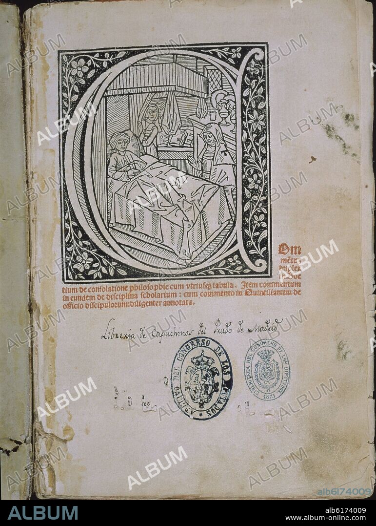 ANICIO MANLIO TORCUATO SEVERINO BOECIO (480-525). DE CONSOLATIONE PHILOSOPHIAE (CON OTRAS OBRAS) - LYON 15 JULIO 1500 - IMPRESO POR JOHANNES VINGLE.