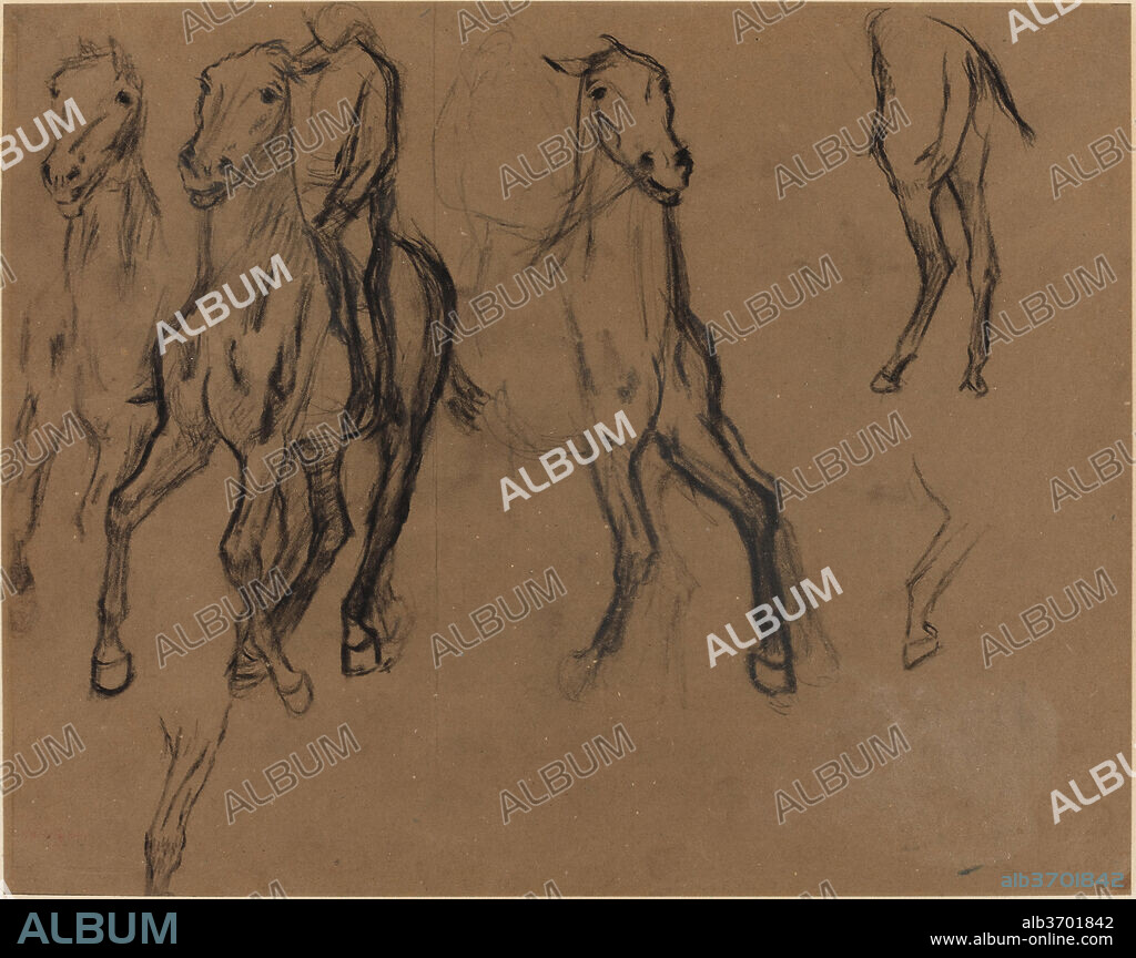 EDGAR DEGAS. Study of Horses. Dated: c. 1886. Dimensions: overall: 24.3 x 30.8 cm (9 9/16 x 12 1/8 in.). Medium: charcoal and graphite on brown paper.