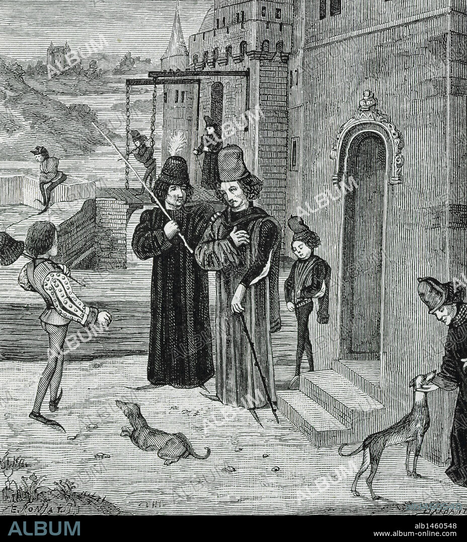JUAN V DE MONTFORT (1338-Nantes,1399). Llamado "el Valiente" y "el Conquistador". Duque de Bretaña y conde de Richmond. Grabado del año 1881 a partir de las "Cronicas de Jean de Froissart".