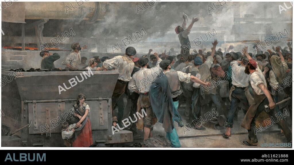 Vicente Cutanda y Toraya / 'Una huelga de obreros en Vizcaya'. 1892. Óleo sobre lienzo, 275 x 550 cm.