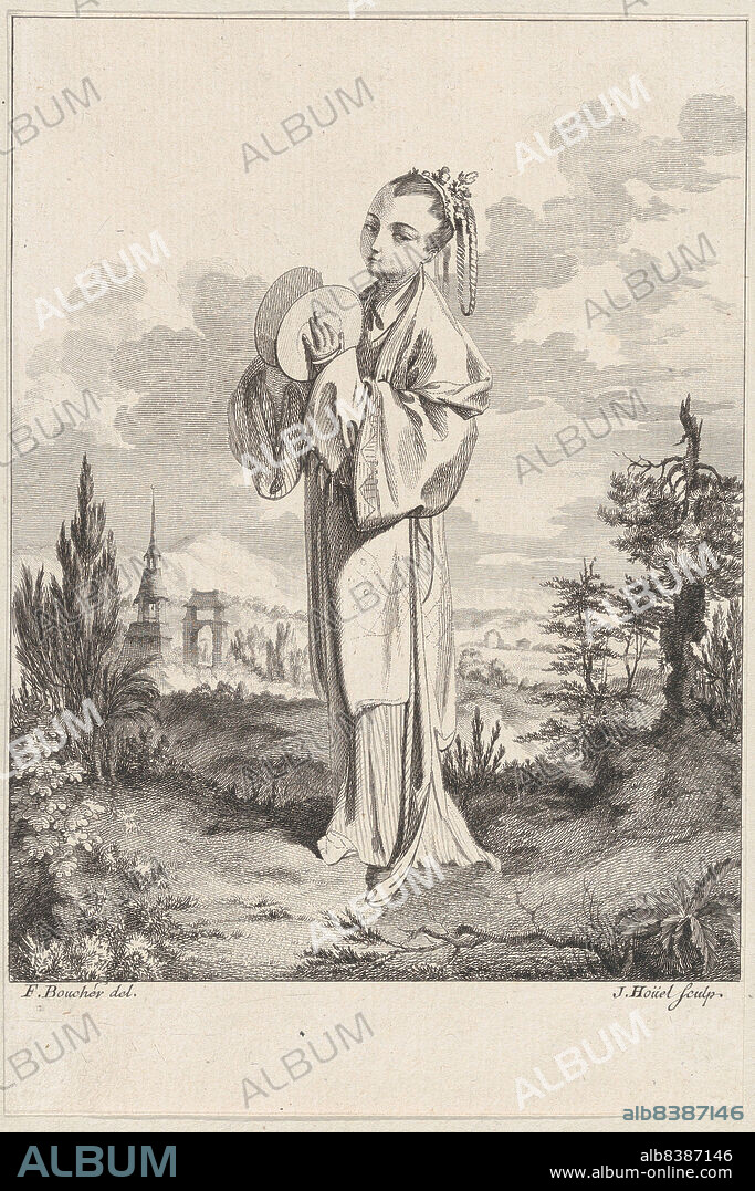 JEAN-PIERRE HOUEL. Chinoiserie with a woman holding cymbals, from Suite de Figures Chinoises. . .Tiré du Cabinet de Mr. d'Azaincourt (Series of Chinoiserie Figures. . .From the Chambers of Mr. d'Azaincourt), 1755-76.
