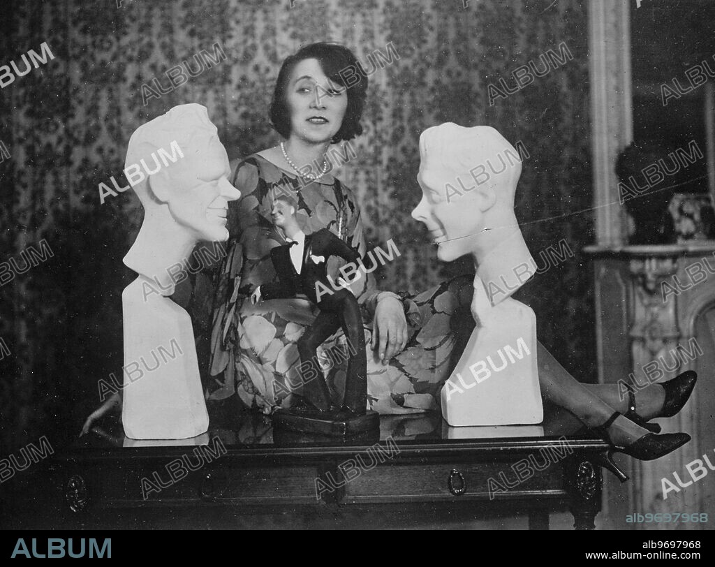Busts of the Prince of Wales and Lindbergh . Mlle Susanne Boitard the well known French Sculptress , with her busts of Lindbergh and the Prince of Wales and her model of Maurice Chevalier . 15 October 1930.