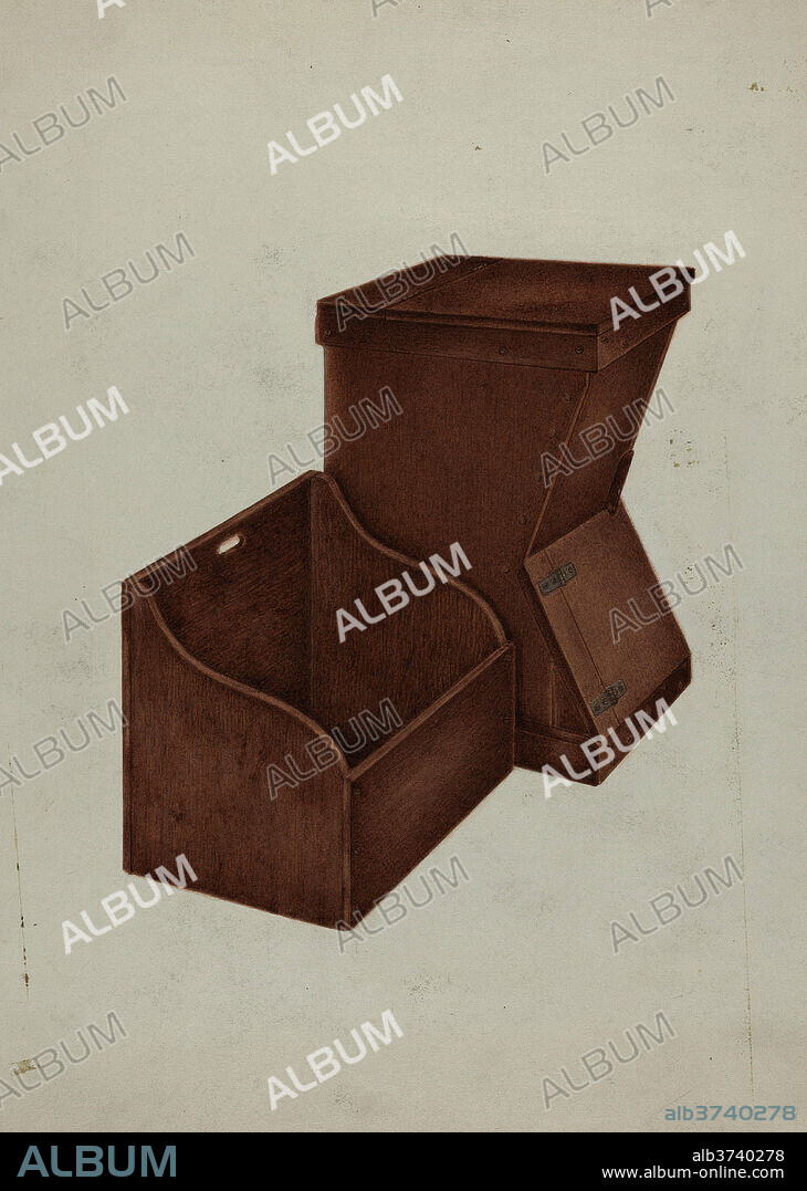 GEORGE V. VEZOLLES. Shaker Wood Box and Kindling Box. Dated: c. 1937. Dimensions: overall: 30.5 x 23.3 cm (12 x 9 3/16 in.)  Original IAD Object: 20" high; 15" deep; 23" wide. Medium: watercolor, graphite, and colored pencil on paper.