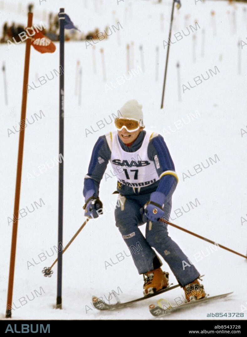ARKIV 1983-02-28. Alpina skidåkaren Bengt Fjällberg i aktion under ett slalomåk vid världscuptävlingarna i ingemarsbacken i Tärnaby 28:e februari 1983.. Foto: Jan Collsiöö / SCANPIX / Kod: 1001.