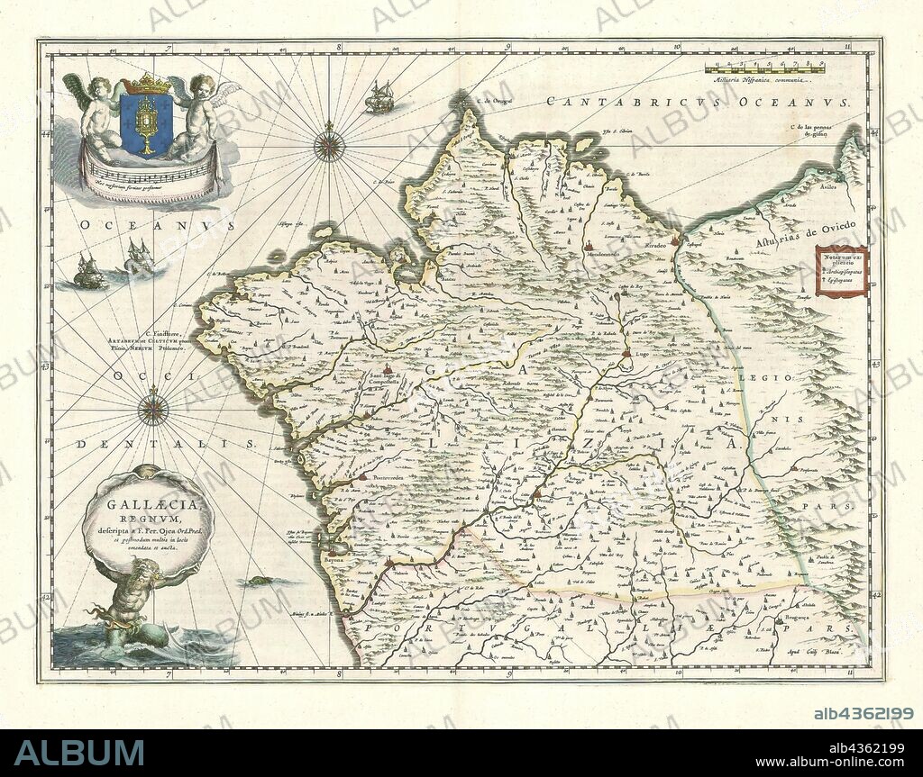 Map, Gallaecia, Regnvm, Hernando d'Ojea (-1615), Copperplate print.