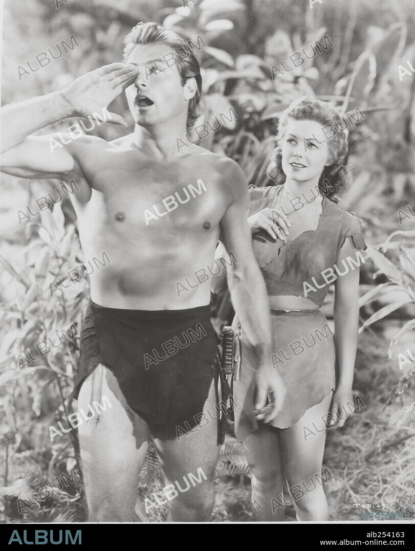 JOYCE BARKER and JOYCE MacKENZIE in TARZAN AND THE SHE-DEVIL, 1953, directed by KURT NEUMANN. Copyright RKO.
