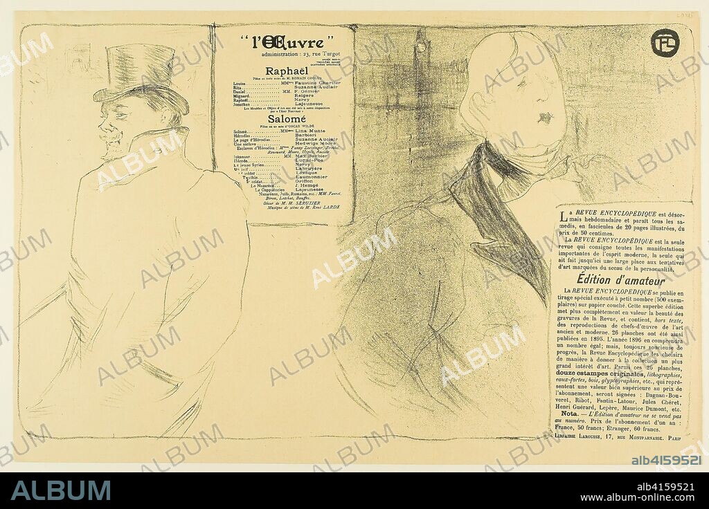 Oscar Wilde and Romain Coolus--Program for Raphaël and Salomé. Henri de Toulouse-Lautrec; French, 1864-1901. Date: 1896. Dimensions: 303 × 491 mm (image); 329 × 498 mm (sheet). Lithograph on tan wove paper. Origin: France.