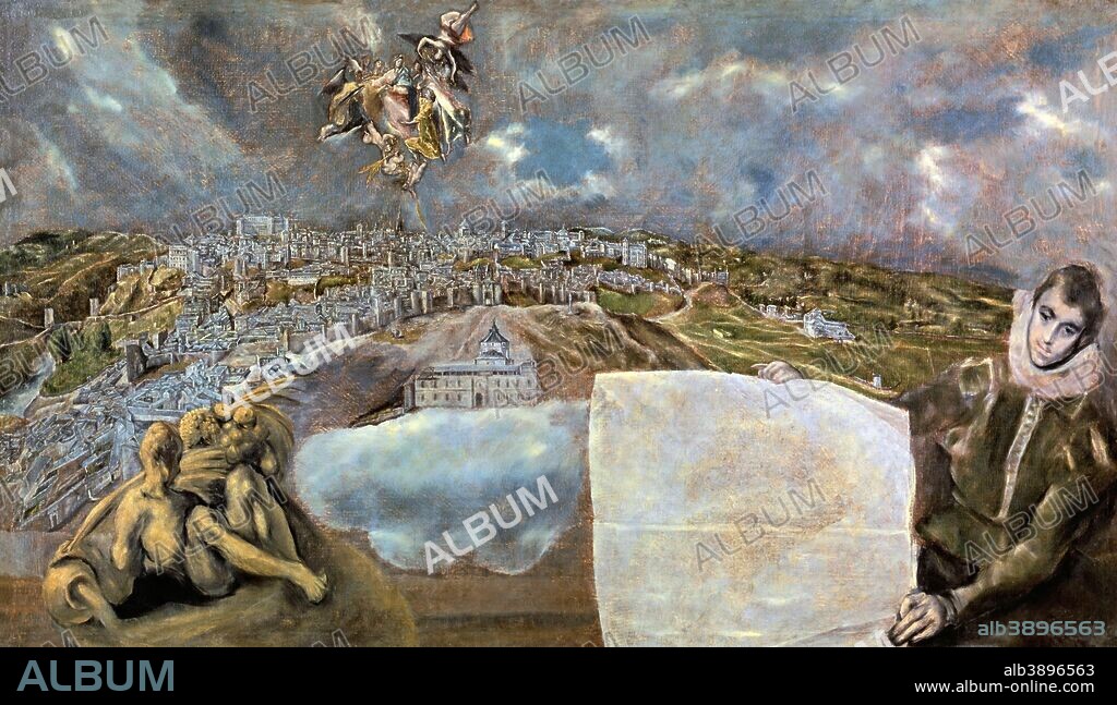 EL GRECO. Vista y plano de Toledo / View and Plan of Toledo. Date/Period: Between ca. 1610 and ca. 1614. Painting. Oil on canvas. Height: 132 cm (51.9 in); Width: 228 cm (89.7 in).