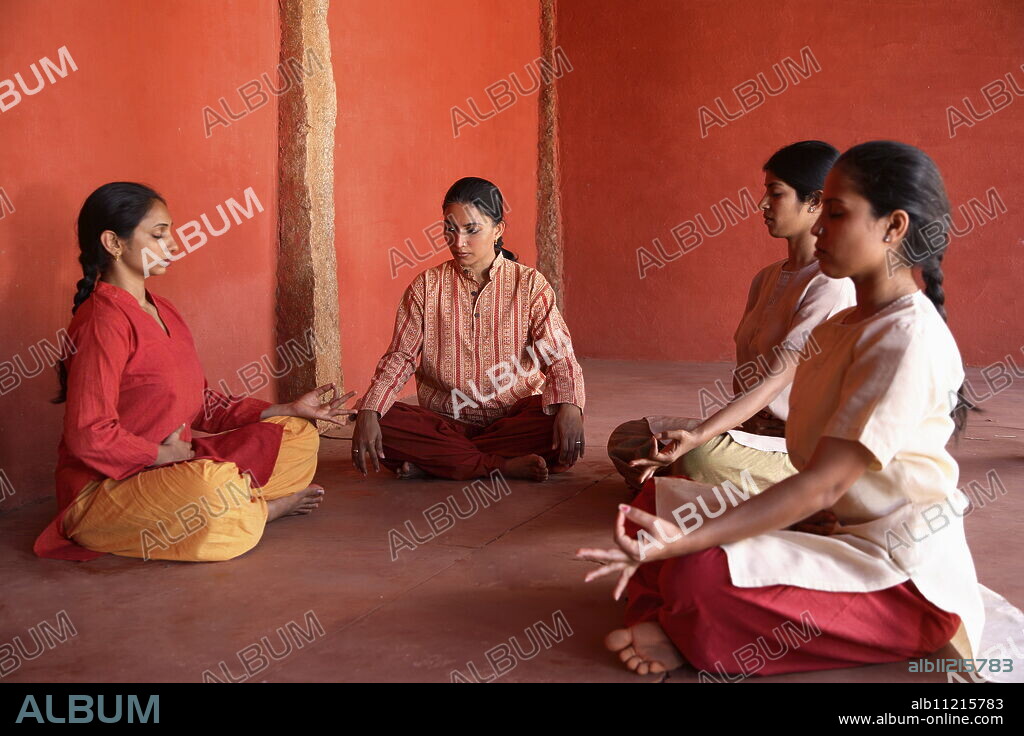 Pranayama, Yoga Breathing at Nrityagram Dance School, Bangalore, Karnataka, India, Asia.