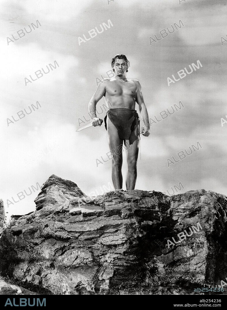 JOHNNY WEISSMULLER in TARZAN TRIUMPHS, 1943, directed by WILHELM THIELE. Copyright RKO.