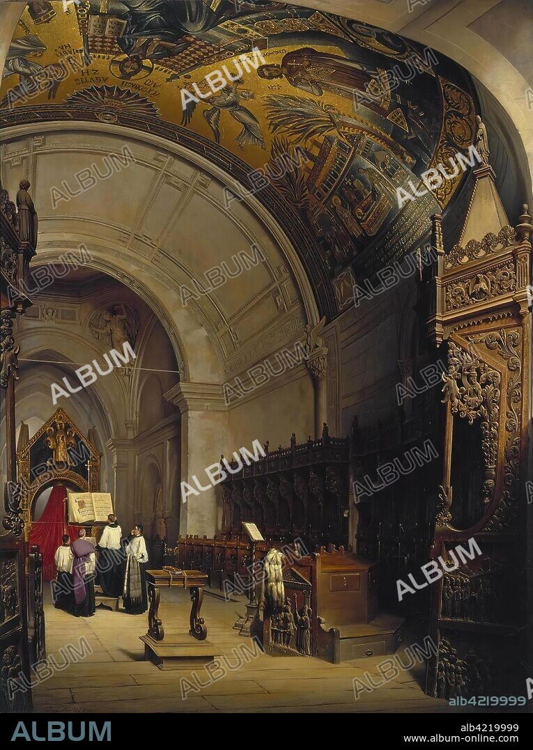 LUIGI BISI. 'Interior of the Basilica di Sant'Ambrogio in Milan'. Italy, 1850. Dimensions: 138x104 cm.