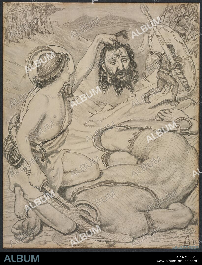 David and Goliath, Cartoon for Stained Glass Window at Jesus College, Cambridge, 1872. Ford Madox Brown (British, 1821-1893). Gray-black and brown-black charcoal, and graphite on light- to medium-weight Japanese paper; sheet: 52 x 41.7 cm (20 1/2 x 16 7/16 in.).