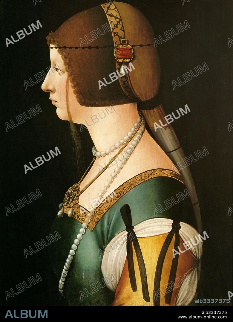 GIOVANNI AMBROGIO DE PREDIS. Portrait of Bianca Maria Sforza (1472-1510), the second wife of Maximilian I, Holy Roman Emperor.