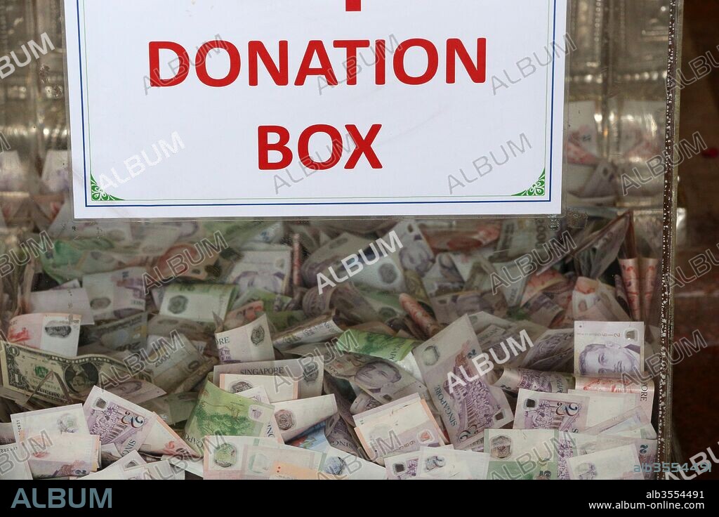 Sri Veeramakaliamman Hindu Temple. Donation box. Singapore.